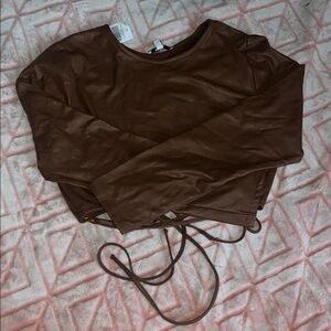 Elegant Brown Long Sleeve Crop Top